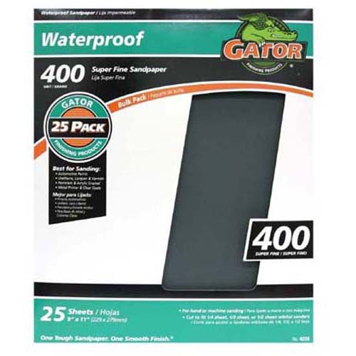 Gator 4239 Super Fine Waterproof Sanding Sheet, 400 Grit, 9" x 11"