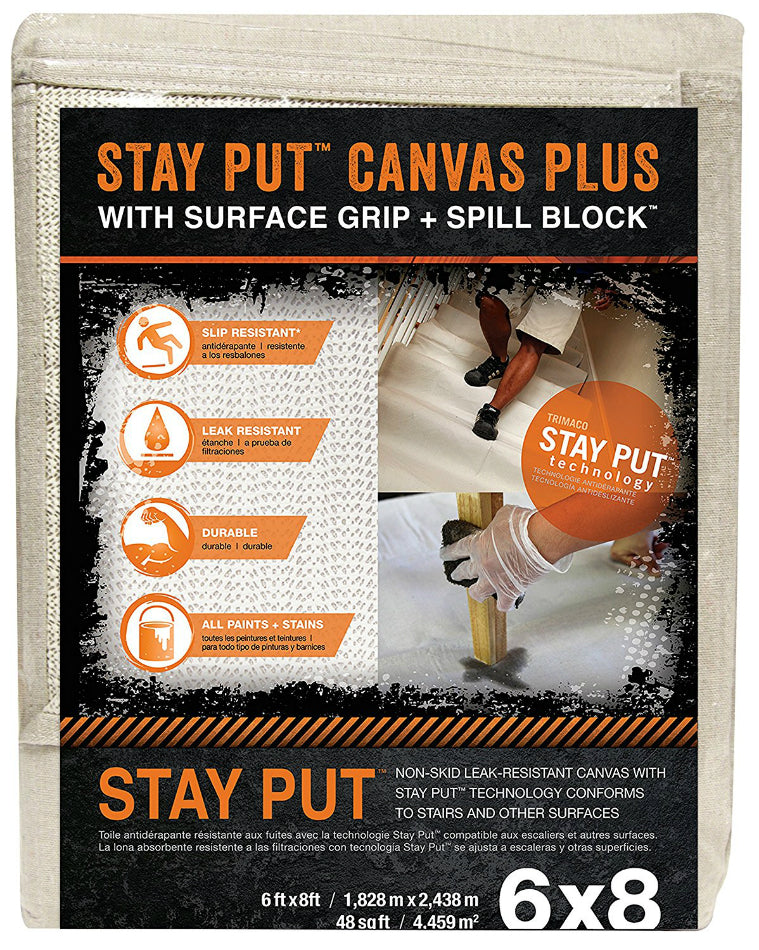 Trimaco 04329 Stay Put Canvas Plus Drop Cloth, 6' x 8'
