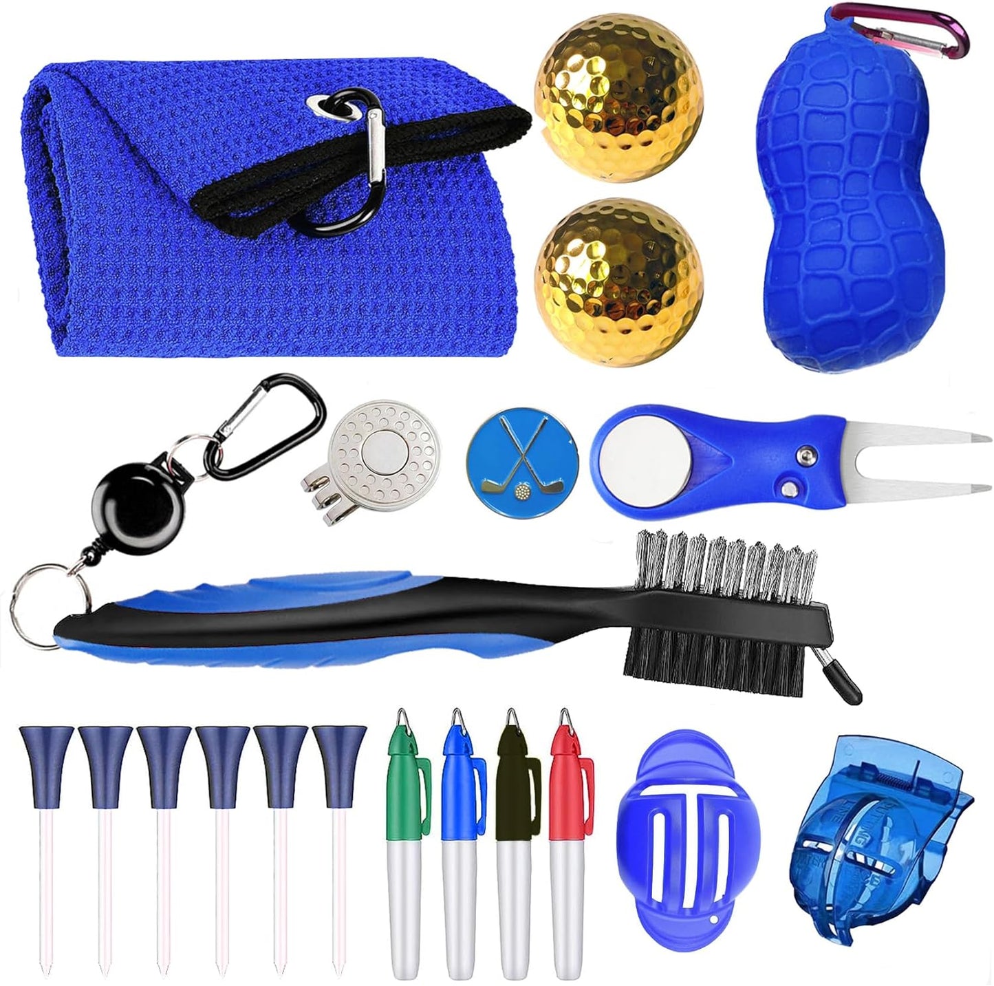 Golf Accessories Kit 20 PCS Golf Gift Set - Golf Towel, Ball Marker, Pins, Golf Club Cleaner, Pink Golf Balls w/Holder, Ball Alignment Kit, Divot Repair, Plastic Tees