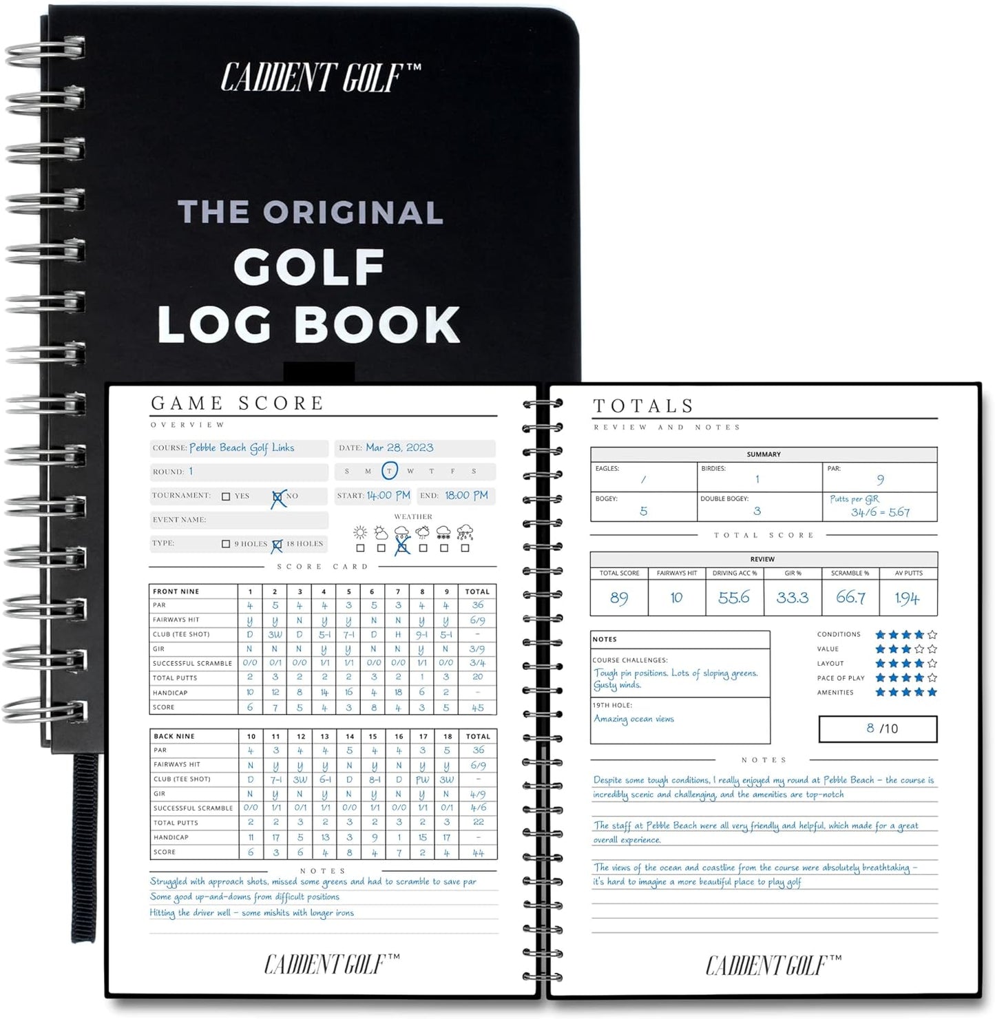 Log Book - Wire-Bound Golf Notebook and Golf Scorecard Book - Golf Journal & Log Book - 150 Pages