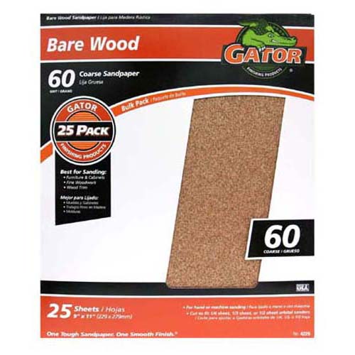 Gator 4229 Bare Wood Sandpaper Sheet, 60 Grit, 9" x 11"