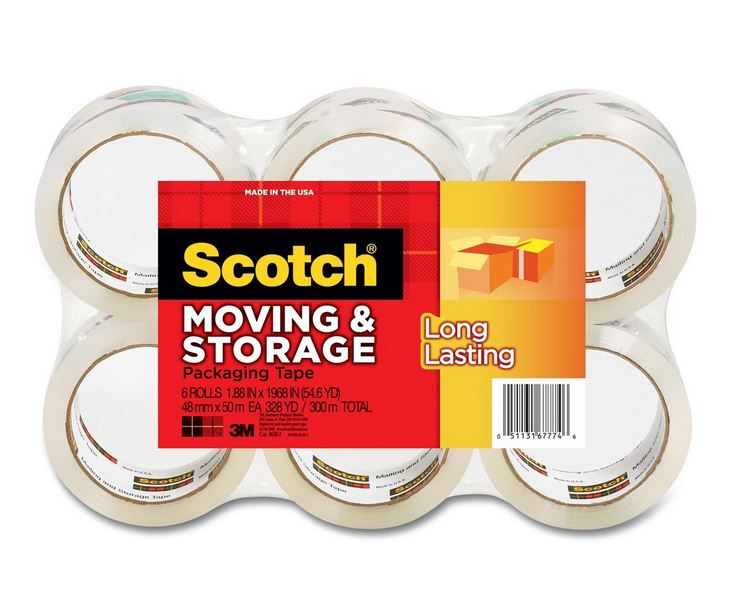 Scotch® 3650-6 Moving & Storage Packaging Tape, Clear, 1.88" x 54.6 Yd, 6-Rolls
