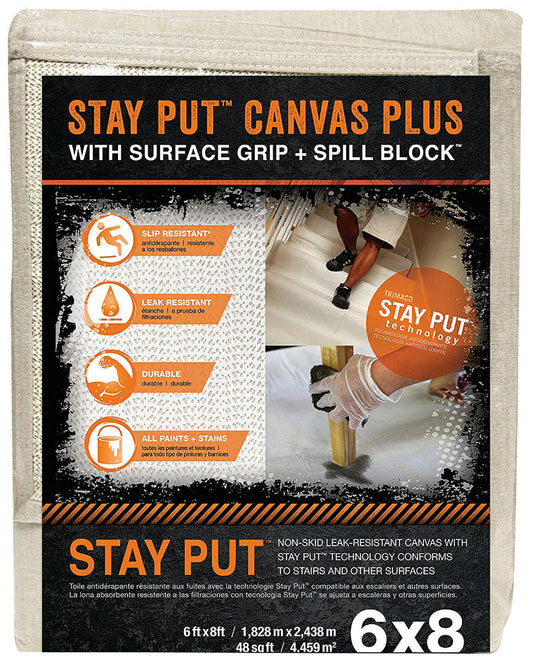 Trimaco 04329 Stay Put Canvas Plus Drop Cloth, 6' x 8'