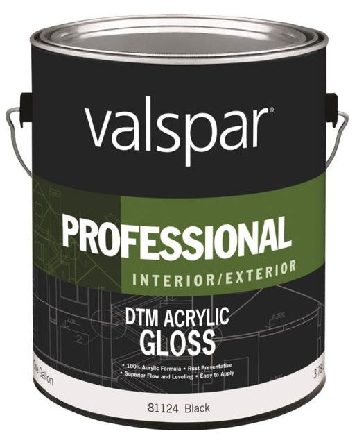 Valspar 81124 Professional Interior/Exterior Acrylic Gloss Paint, 1 Gallon, Black