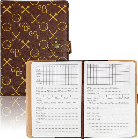 Crestgolf Leather Golf Scorecard Holder with Templated 200 Pages, Golf Log Book, Golf Scorecard Yardage Book Golf Gifts for Men&Women, Golf Score Book Golf Bag Accessories（Brown）