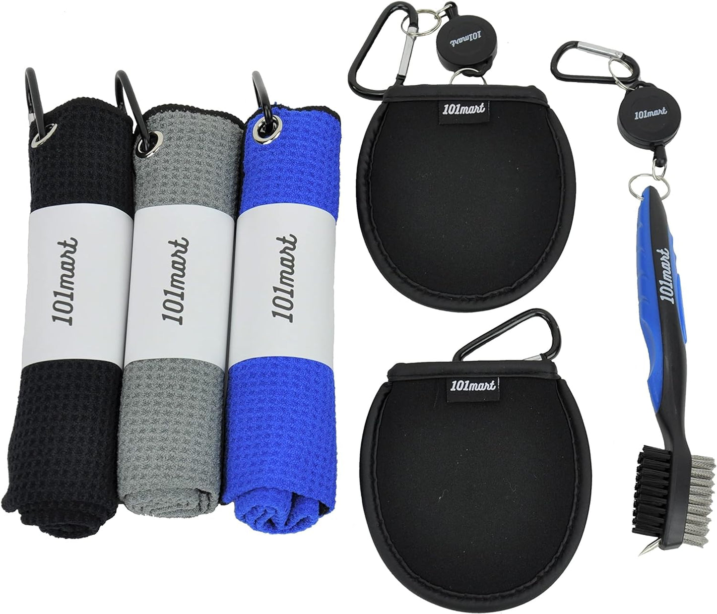 Golf Cleaning Kit | Golf Accessories Gift Kit | 3 Golf Towels |Retractable Cleaning Brush | 2 Pocket Ball Washer Pouches