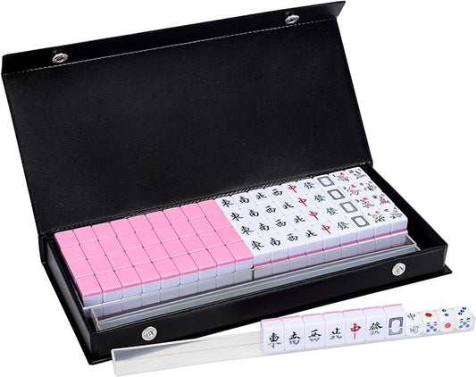 Pink Travel Mahjong Mini Set 20mm with Instructions - Portable 146 Tiles - for Beginners with 4PCS Racks 2 Pounds