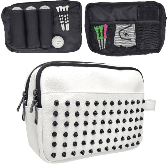 Golf Valuables Pouch Organizer Studded Bag for Accessories | Tee Ball Marker Glove Cellphone Key | Golfer Gift Women Men Cart Travel