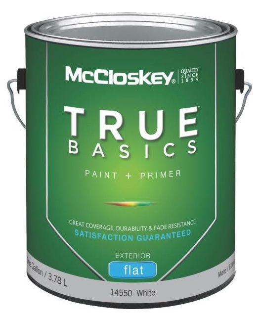 McCloskey 14550 True Basics Exterior Latex Flat Paint, Gallon, White