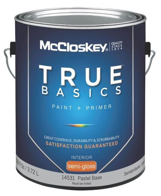 McCloskey 14531 True Basics Interior Latex Semi-Gloss Paint, Pastel Base