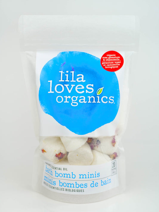 Lila Loves Organics Inc. - Organic Essential Oil Bath Bomb Minis, Rose Geranium & Chamomile, 20 pack - 240 g